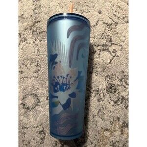 New Starbucks 2023 Floral Garden Blue Tumbler Cup with straw